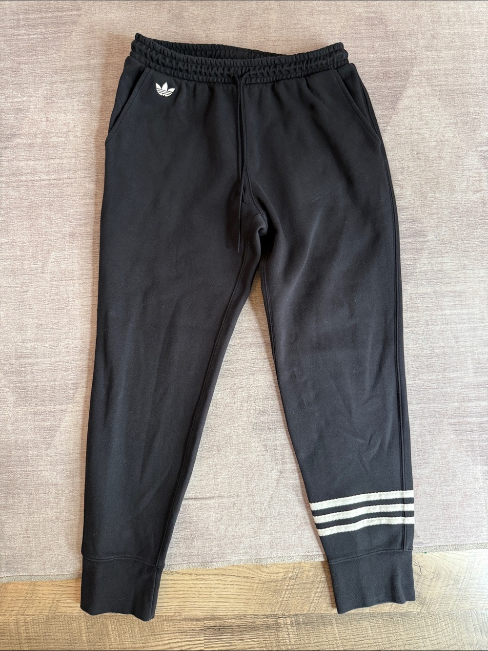 adidas |Essentials Cotton Blend Tapered Joggers Black 3-Stripes Men’s Size Large